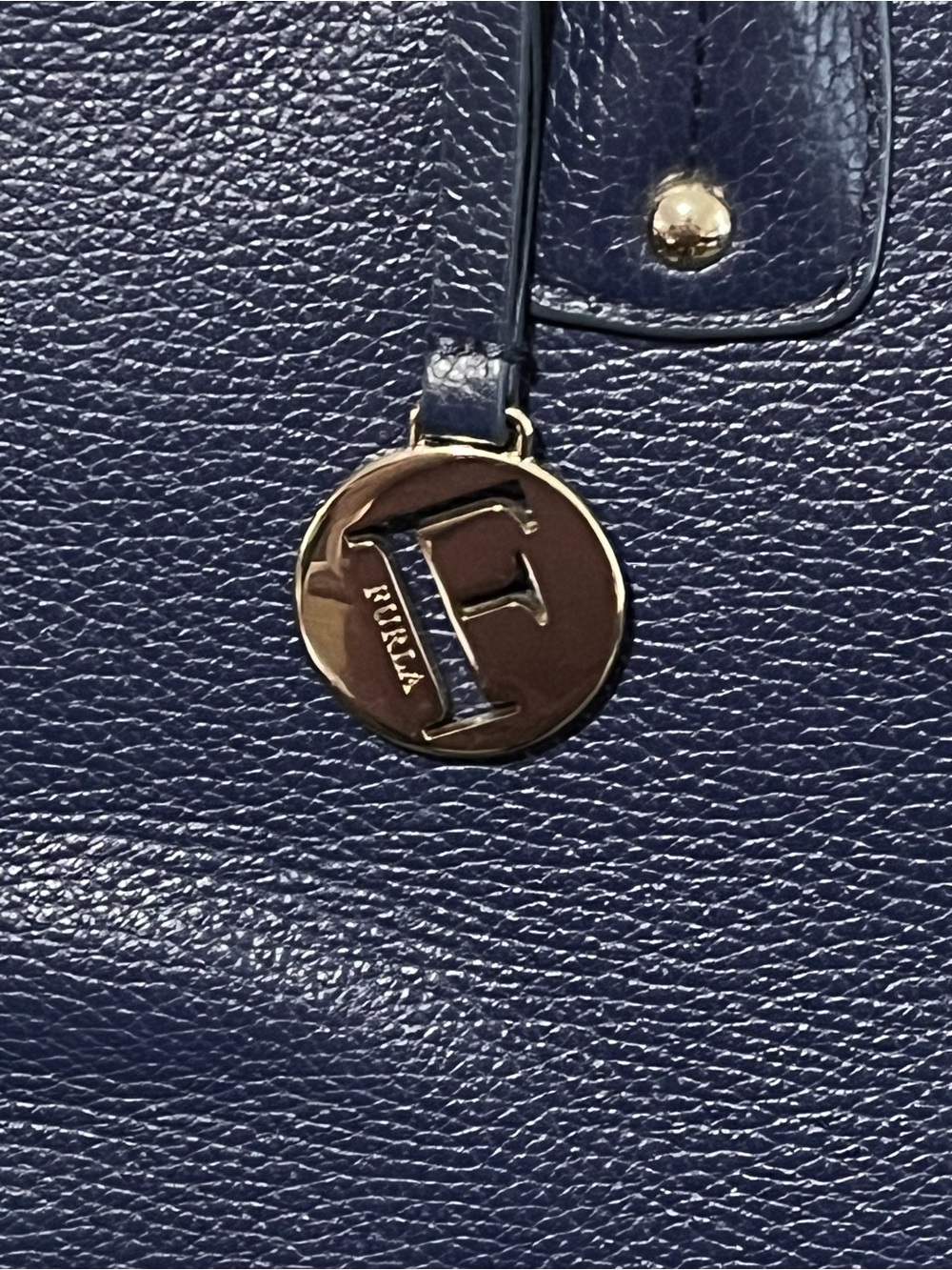 Furla Deep Blue Pebbled Leather Tote - Picture 4 of 12